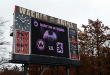 Gegnervorstellung 26/27: Sportverein Wacker Burghausen e.V. Anzeigetafel im Stadion von Wacker Burghausen