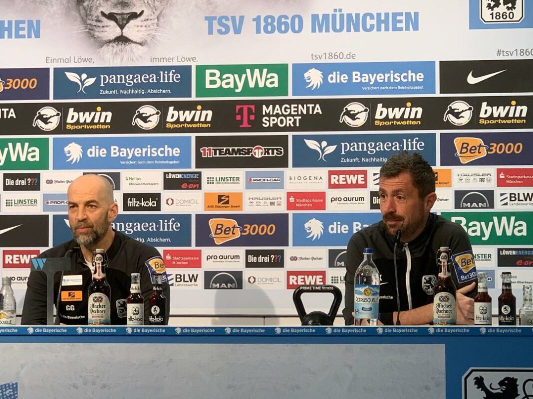Günther Gorenzel und Rainer Kmeth bei der Pressekonferenz vor dem Spiel in Oldenburg.