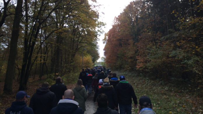 SV Sandhausen TSV 1860 München Weg zum Stadion mit Bäumen und Wald