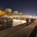 Skopje Fluss Vardar Bei Nacht