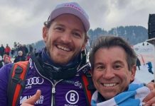 Straßer auf dem Stockerl beim Kitzbühel-Slalom linus straßer gernot mang