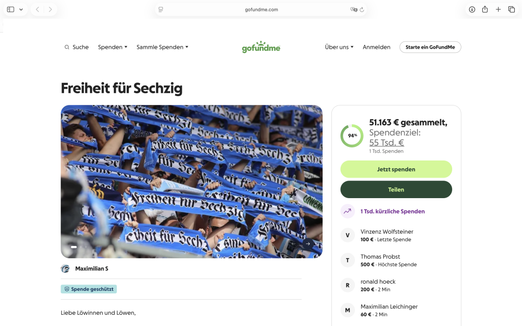 Screenshot 2026-06-07 at 19.27.15 GoFundMe Seite am Sonntag Abend
